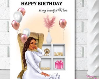 Biglietto di auguri per la mamma nera, Buon compleanno alla mia bellissima mamma, Biglietto di auguri per la donna di colore, Biglietto di rappresentanza per la mamma, biglietto personalizzato