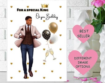 Black Man Birthday card, Ethnic greeting card, Black man birthday card, For a special King on your birthday, Cards for black people