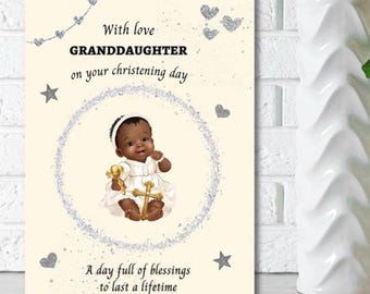Tarjeta de bautizo para niña negra, tarjeta de felicitación étnica, tarjetas para bebés negros, tarjetas personalizadas