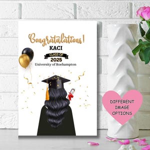 Zwarte vrouw gepersonaliseerde afstudeerkaart, felicitatiekaart, afstuderen, kaart voor haar