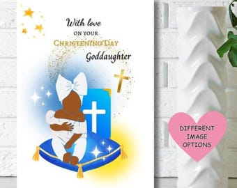 Tarjeta de bautizo para niña negra, tarjeta de bautizo étnica, niños étnicos, tarjeta para ahijada, tarjeta de bautizo, TARJETAS PERSONALIZADAS