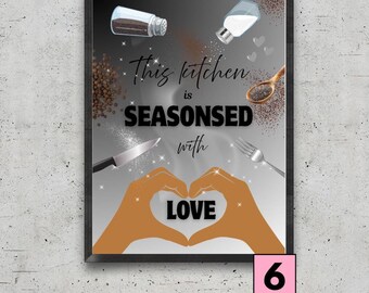 This Kitchen is Seasoned With Love Print, Black Family Kitchen