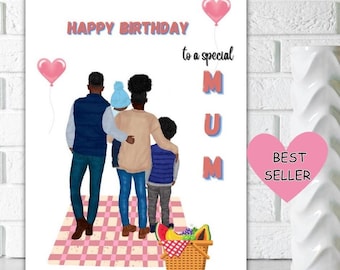 Black Mum Geburtstagskarte, Ethnic Geburtstagskarte, Karte für Mama, Alles Gute zum Geburtstag für eine besondere Mama, Karten für Schwarze