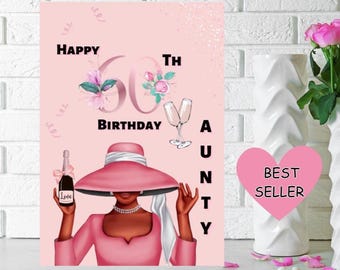 Black Aunty 60th Birthday Card, Happy 60th Birthday Aunty, Melanin Girl Birthday Card, Representation Birthday Card for Her