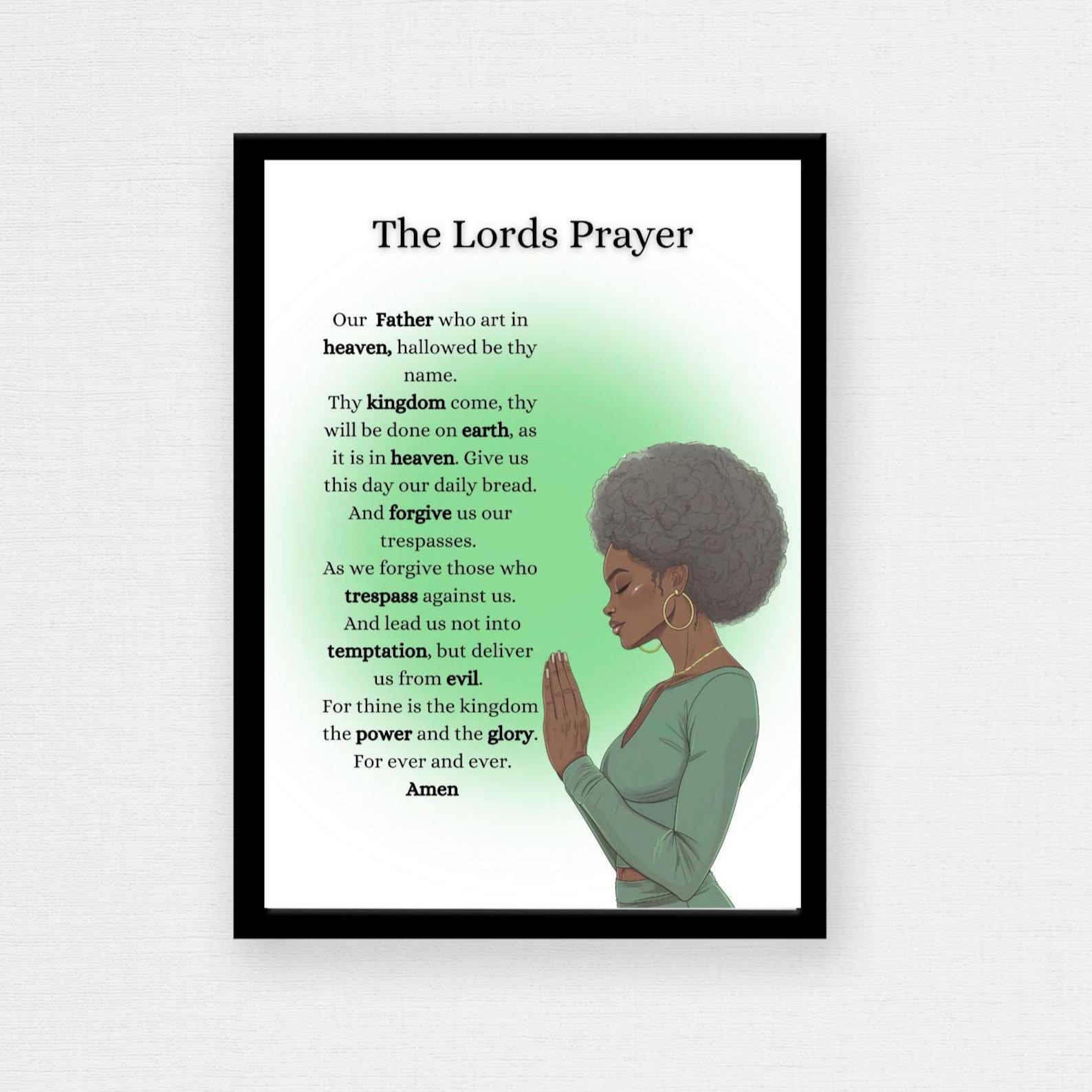 The Lords Prayer Wall Art Print, Black Woman Praying Wall Art ...