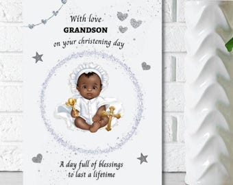 Tarjeta de bautizo para bebé niño negro, tarjeta para bebé negro, TARJETAS PERSONALIZADAS, con amor en el día de tu bautizo