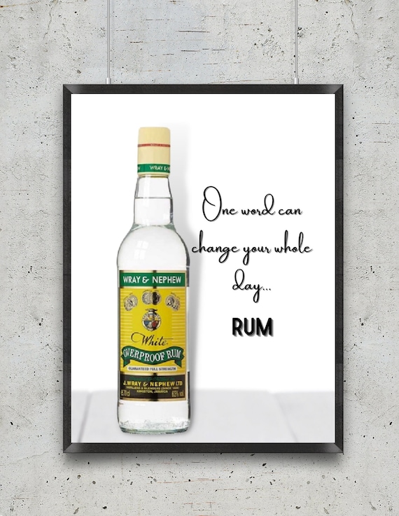 Rum Bottle Wall Art Print, Alcohol Poster, Kitchen Bar Art, Modern