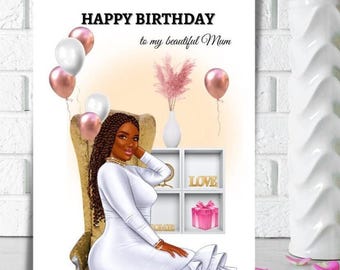 Biglietto di auguri per la mamma nera, Buon compleanno alla mia bellissima mamma, Biglietto di auguri per la donna di colore, Biglietto di rappresentanza per la mamma, biglietto personalizzato