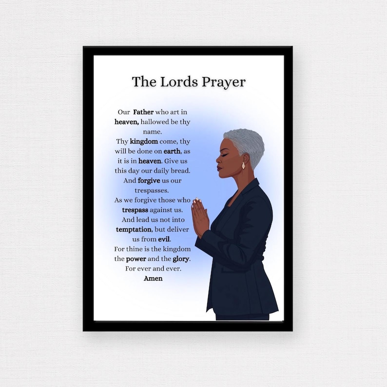 The Lords Prayer Wall Art Print, Black Woman Praying Wall Art ...