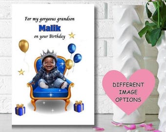 Schwarzer Enkel Geburtstagskarte, ethnische Geburtstagskarte, Karten für schwarze Kinder, für meinen wunderschönen Enkel, PERSONALIZED CARDS