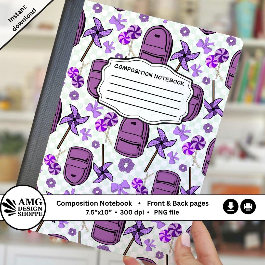 Purple School Essentials Notebook Cover - Hand-drawn Printable (instant ...