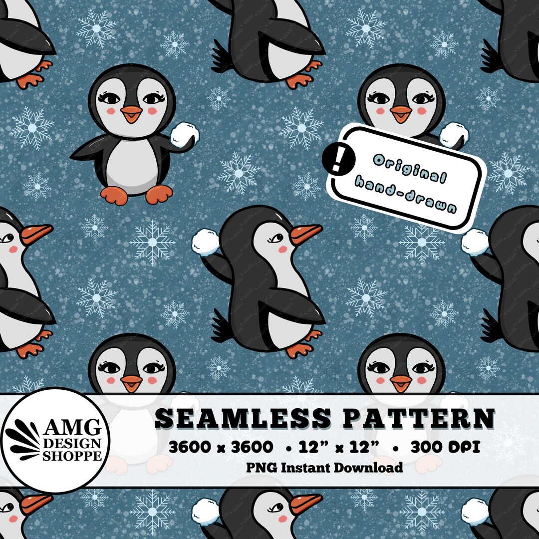 Playful Penguin Snowflake Seamless Pattern | Winter Digital Paper ...