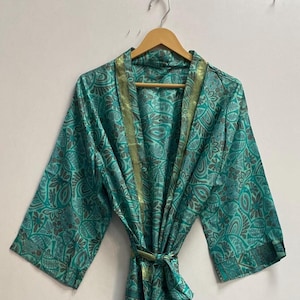 Kimono Robe aus reiner Seide, Morgenmantel, Vintage Kimono, Brautjungfer Kimono, Boho Kimono, Party Wear Kleid Loungewear & Leichter Seidenmantel