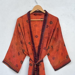 Handmade Pure Silk Long Kimono Robe, Vintage Inspired Silk Kimono For Women, Boho Kimono Robe, Bridesmaid Robe, Lounge Wear Dress.