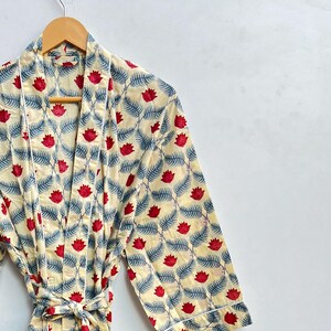 Cotton Kimono Robes For Women&#39;s, Indian Dressing Gown, Unisex Block Print Kimono, Beach Cover Up, Bridesmaid Gifts, Lounge Wear Robe.