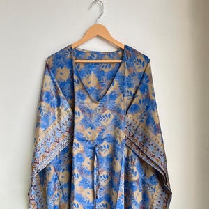 Boho Silk Kaftan Dress for Women Handmade Silk Maxi Dress  Beach Cover Up Loose Fit Loungewear  Resort Wear  Summer Kaftan Robe