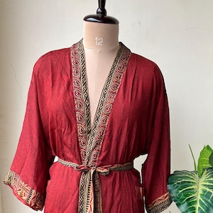 Elegant Red Kimono Robe Bridesmaid Wear Very Attractive Boho & Hippie Kimono Loungewear Summer Kimono Unisex Robe Honeymoon Gift Robe