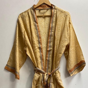 Handmade Pure Silk Kimono Robe, Silk Bathrobe, Beautiful Dress For Women&#39;s, Bridesmaid Gift, Beach Cover Up Dress, Bikini Warp Silk Robe