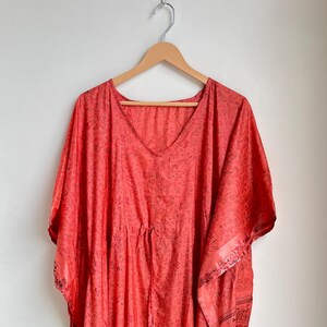 Recycled Silk Sari Kaftan Boho Loungewear Silk Kaftan Women&#39;s Wear Long Kaftan Dress Bridesmaid Wear Silk Honeymoon Kaftan