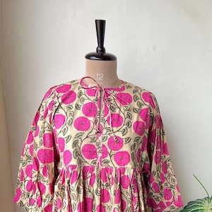Handblock Floral Women Wear Dress, Midi Dress, Mini Dress, Long Block Print Dress, Cotton summer dress, girl dress, Wear To any Occasion
