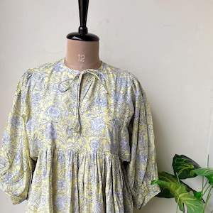 Indian  Handmade Cotton Block Printed Floral Women Wear Dress, Midi Dress, Mini Dress, Long Block Print Dress, Cotton summer dress