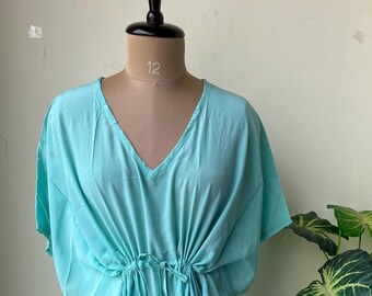 Handmade Crepe Silk Sari Kaftan : Summer Wear Long Silk Kaftan, Loungewear V-Necked Women’s Maxi Dress.