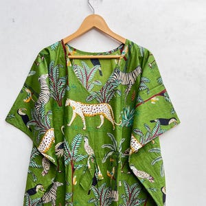 Beautiful 100 % Pure Cotton Kaftan Jungle Print Cotton Kaftan Robe  Boho Summer Wear Dress  Handmade Sleepwear Maxi Dress Gift For Her