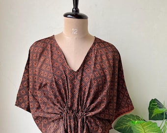 Trendy Silk Kaftan For Women, Beautiful Printed Kaftan, Boho Long Silk Kaftan, Vintage Vacation Dress, Indian Silk Kaftan, Gift For Her