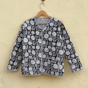 Cotton Women&#39;s Quilted Jacket Floral Printed Boho Style Quilted Handmade Jackets, Coat Holidays Gifts Button Closer Jacket for Women Gifts