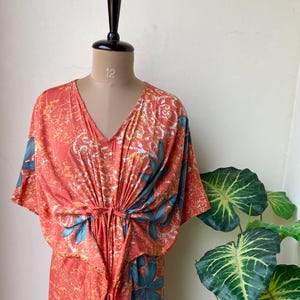 Recycled Silk Sari Kaftan, Women&#39;s Kaftan Dress, Boho Loungewear, Beach Wear, Vacation Wear, Silk Sari Gown, Long Silk Bridesmaid Kaftan