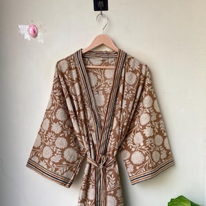 Cotton Kimono Robe Dressing Gown, Block Print Bridesmaid Robe, Summer Nightwear, Trending Kimono, Nightwear gown, Women Dress, One Size Robe