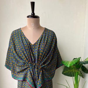 Silk Kaftan Lounge wear, Recycled Silk Kaftan, Tie Dye dress, Resort wear, Indian Kaftan Maxi Dress, Bikini Cover Up, Beach Wear