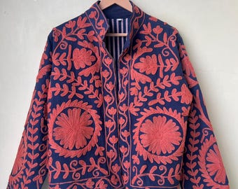 Suzani Embroidery Cotton Handmade Suzani Jacket Coat Women Dress TNT Winter Wear Suzani Short Jacket Hand Embroidery Gift For Her