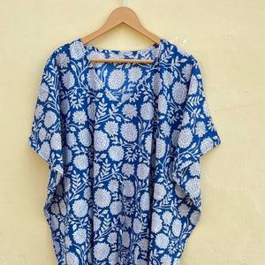 Caftán de algodón, caftán indio floral, vestido largo para futuras mamás, ropa de playa, ropa de dormir, caftán indio, vestido maxi, caftán para bikini