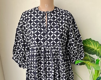 Midi Dress, Mini Dress, Long Block Print Dress, Women's Midi Dress, Deep Neck With String Closer, Summer Dress For Women, Gift for her