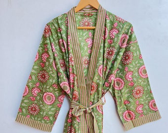 Indian Cotton Kimono Robe, Loungewear Robe, Block Print Robe, Long Cotton Robe, Women’s Robe, Soft & Comfortable Kimono, Kimono Robe