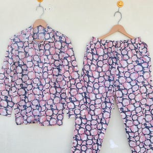 Indian PJ Set,100% Cotton Block Print Pajama Set, Night Wear, Bridesmaid Pajama Set, Womens pajamas Set Cotton Pants Shirt sets,Summer Dress