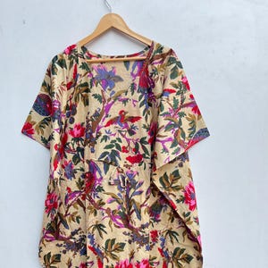 Caftano di cotone, caftano floreale, abbigliamento femminile, bestseller, caftano di cotone indiano, abito lungo caftano, maxi stile hippie, caftano con stampa di uccelli da donna