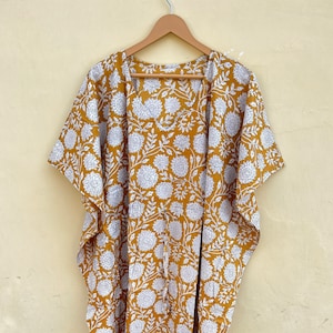 Vestido caftán de algodón con estampado floral indio, caftán largo para maternidad, playa, ropa de dormir, ropa de resort hecha a mano, caftán, vestido maxi, bikini.