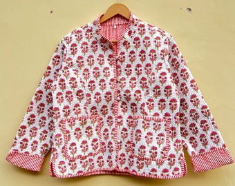 white color hand stitched Blockprint Jacket Coat Indian Handmade Quilted Kimono Indian Handmade blockprint jacket