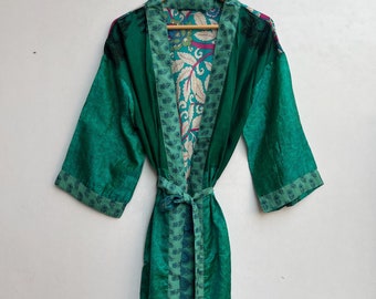 Bohemian Silk Robe Beach Cover Up Light Weight Kimono Robe Soft and Comfortable Dress Indian Silk Dress Sleepwear Silk Robe Natural Bathrobe