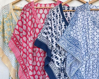 Beautiful 100 % Pure Cotton Kaftan, Block Print Cotton Kaftan, Boho Summer Wear Dress, Handmade Sleepwear Women's Maxi Dress, Gift For Her