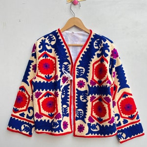 Suzani coat, Womens Suzani jacket, Indian Cotton embroidery jacket, Handmade embroidery coat, Suzani kimono robe, Cotton quilted Boho jacket