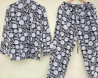 Block Print Pajama Set, Handmade Pj Set, Pure Cotton Pj’s, Womens Pajama Set, Gift For Her