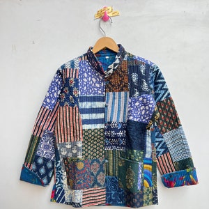 Rainbow Colour Jacket, Unisex Short Quilted Jacket, Kantha Jacket, Bohemian Cotton Jacket, Handmade Patchwork Cotton Jacket, Indian Cotton.