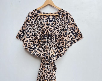 Leopard Print Kaftan, Summer Kaftan, Beach Kaftan, Animal Print Kaftan, 100% Cotton Kaftan, Hippie Resort Wear Dress, Breathable Kaftan