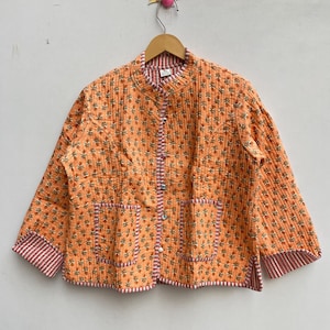 Hand Block Print Cotton Jacket, Ladies Coat, Vintage Quilted Jacket, Reversible Jacket For Women&#39;s, Cotton Quilted Jacket, Gift For Her