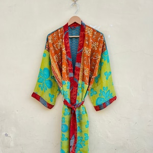 Long Silk Sari Kimono Boho Fashion Lounge Wear Dress Comfortable Nighty Resort Wear Robe Festival clothing Beach Wear Robe Women&#39;s Fashion