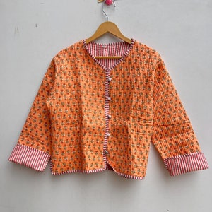 Indian Handmade Cotton Quilted Jacket Coat, Vintage Block Print Jacket, Winter Bohemian Quilt Coat Women&#39;s Reversible Cotton Jacket, Gifts