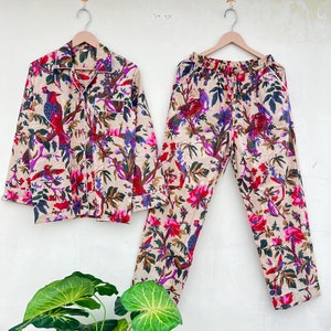 Indian 100% pure cotton pyjamas, Womens cotton pj's, Soft cotton pajama Set trousers shirts, Unique printed pyjama set, Block Print pj set